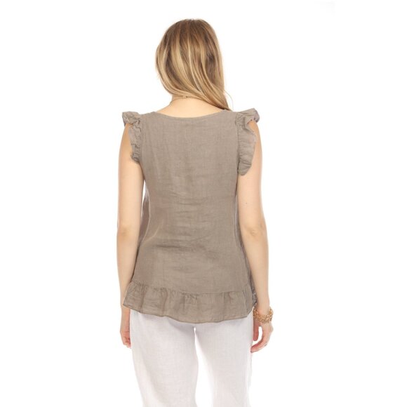 Taupe High-Low Cap Sleeves Top with Bottom Ruffles - Picture 2 of 4